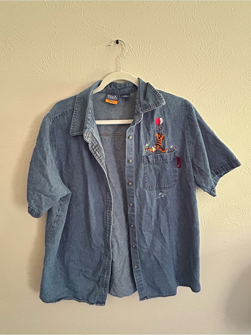 Disney Denim Short-Sleeve Shirt with Tigger Embroidery - Blue